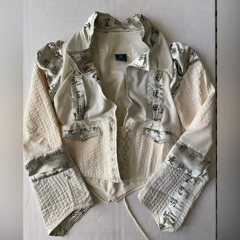 Raven Bustier style Jacket White Sateen with Black Characters size M - Picture 1 of 15
